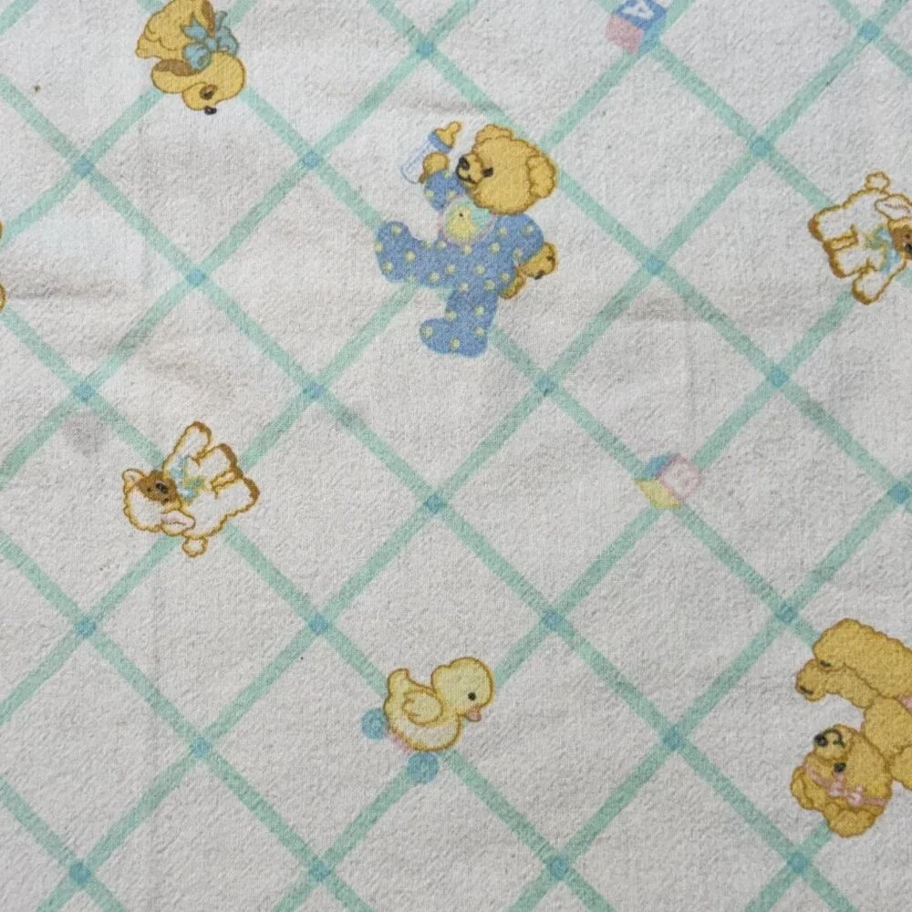 VTG Beacon Baby Receiving Blanket Duck Teddy Bear Blocks Print Pink Blue Green